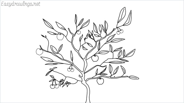 how to draw a apple tree drawing step by step for beginners