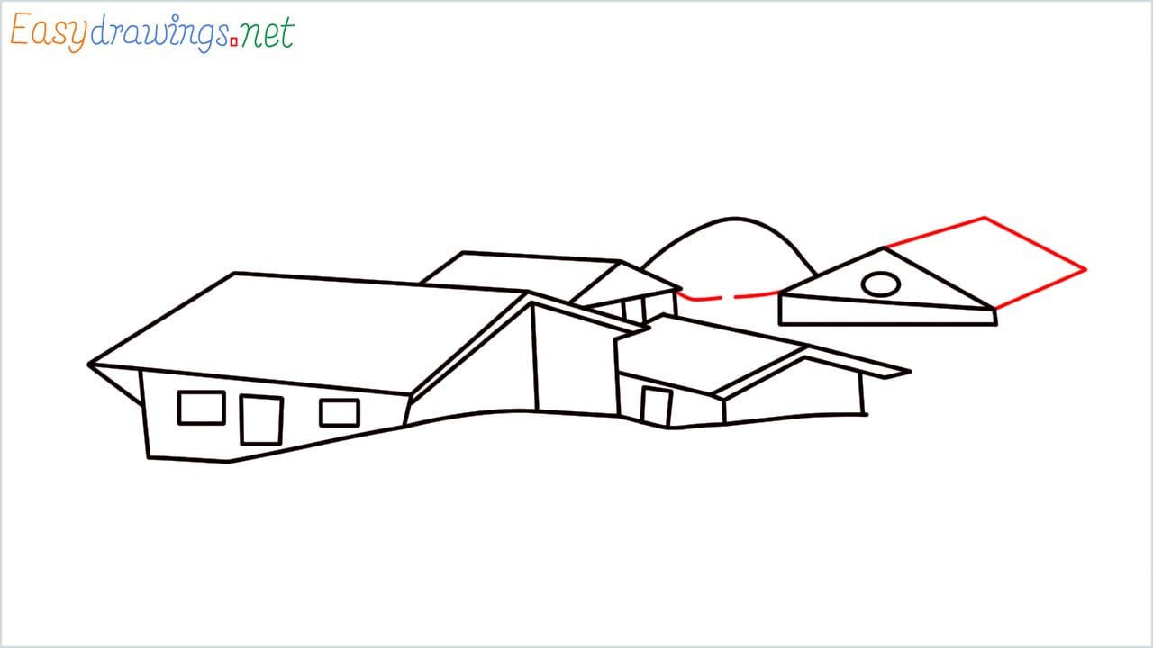 how to draw small village scenery step (10)
