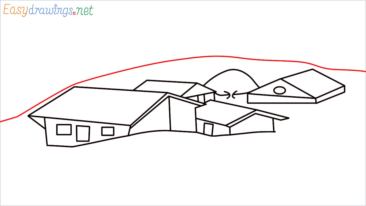 how to draw small village scenery step (12)