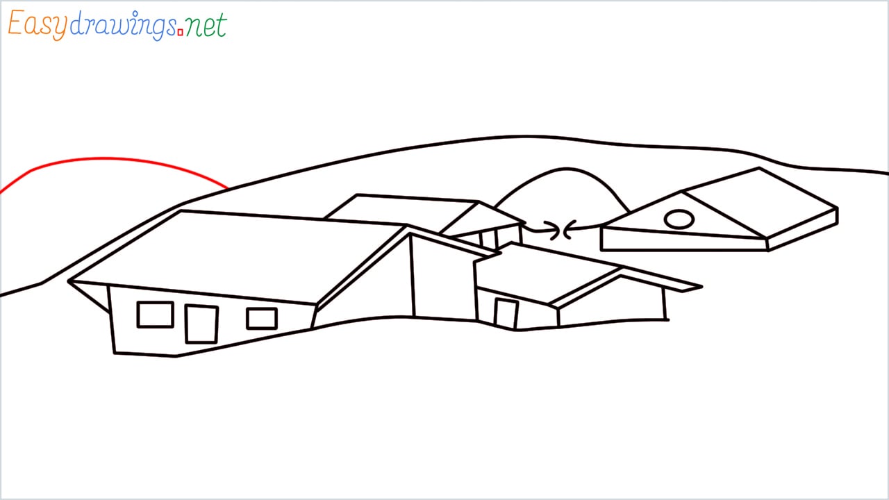 how to draw small village scenery step (13)