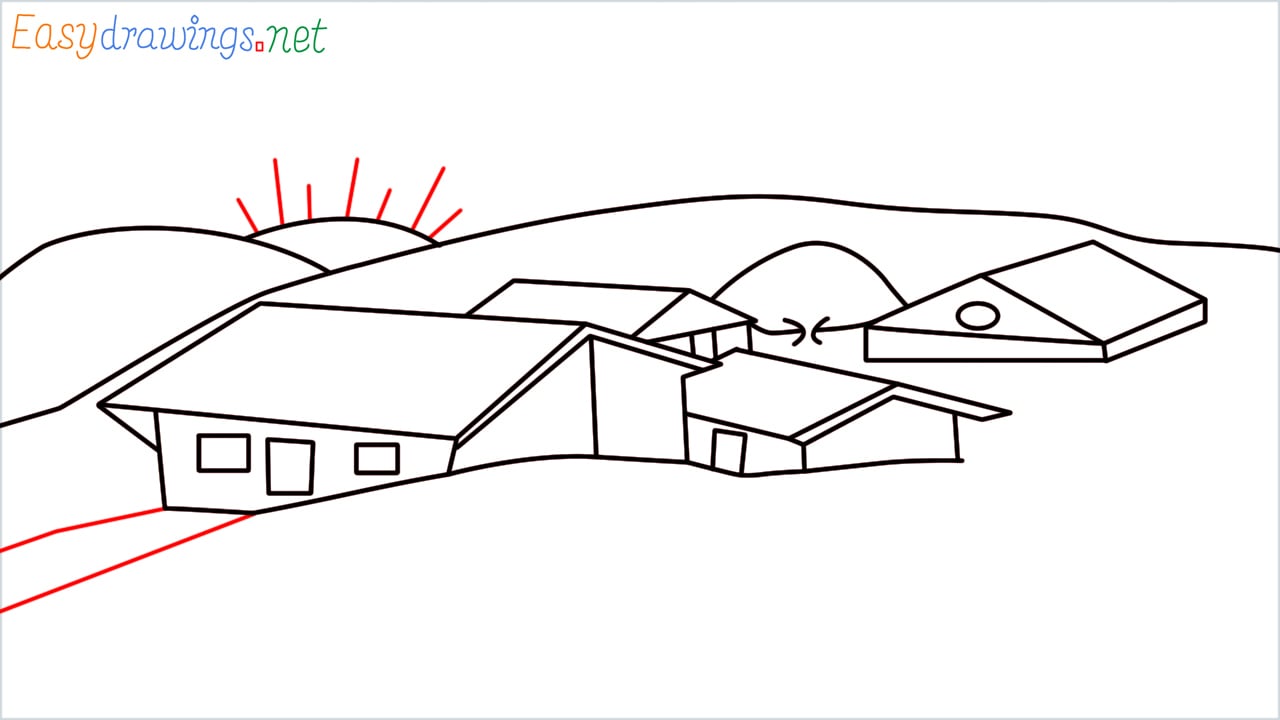 how to draw small village scenery step (15)