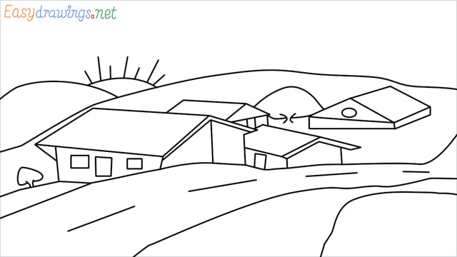how to draw small village scenery step by step for beginners