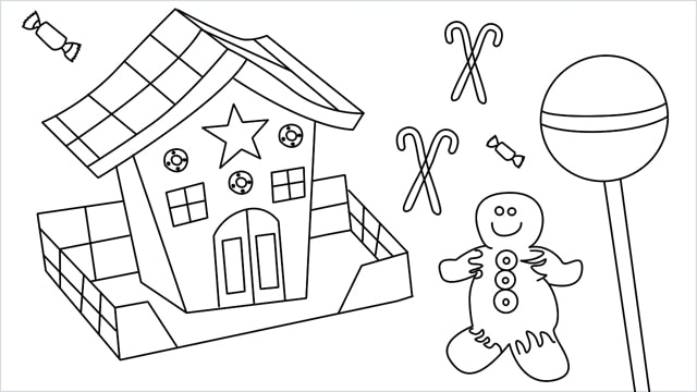 How to Draw a Gingerbread House step by step for beginners