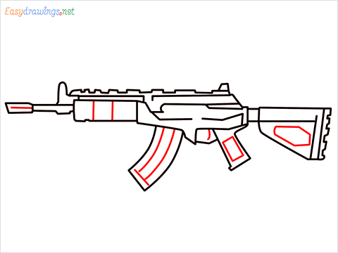 How to draw Cr 56 amax gun from Call of Duty step (8)