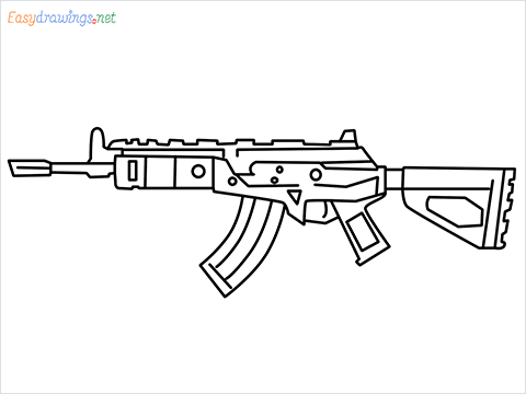 How to draw Cr 56 amax gun from Call of Duty step by step for beginners