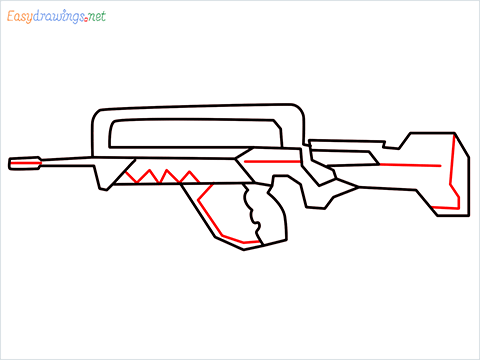 How to draw FAMAS Gun step (7)