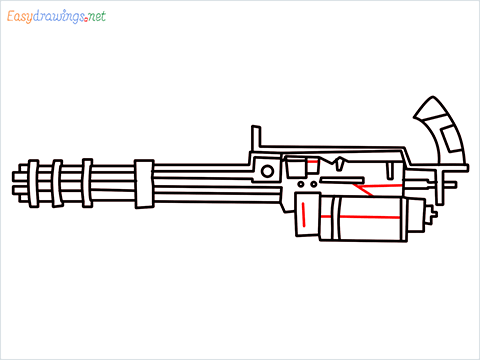How to draw Gatling gun or Minigun step (10)