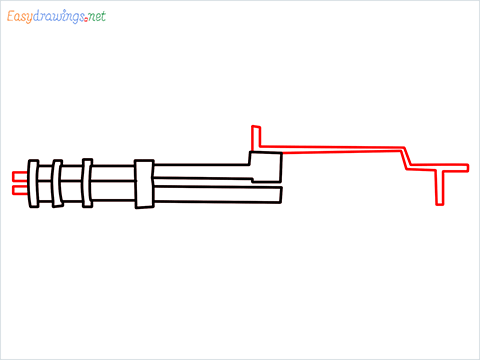 How to draw Gatling gun or Minigun step (4)