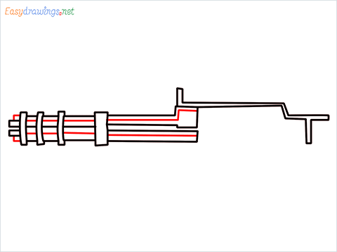 How to draw Gatling gun or Minigun step (5)