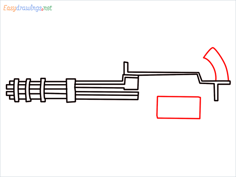 How to draw Gatling gun or Minigun step (6)