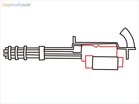 How to draw Gatling gun or Minigun step (7)