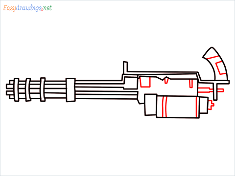 How to draw Gatling gun or Minigun step (8)