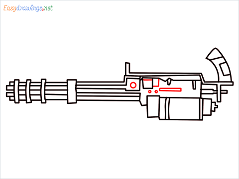 How to draw Gatling gun or Minigun step (9)