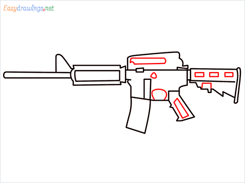 How to draw M4A1 Gun step (7)