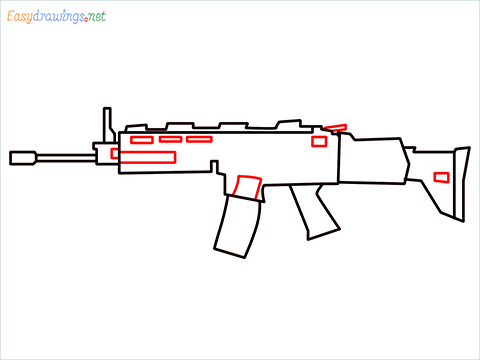 How to draw SCAR-H Gun step (6)