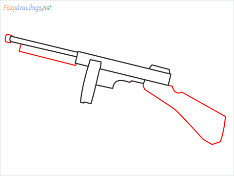 How to draw THOMPSON Gun step (4)