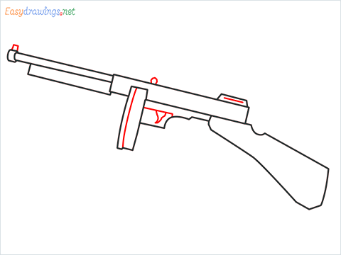 How to draw THOMPSON Gun step (5)