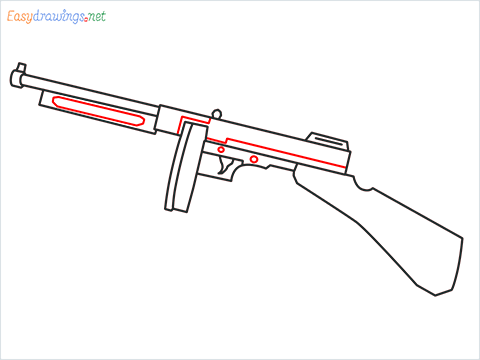 How to draw THOMPSON Gun step (6)