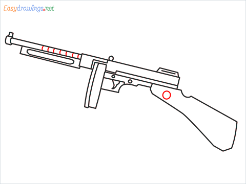 How to draw THOMPSON Gun step (7)