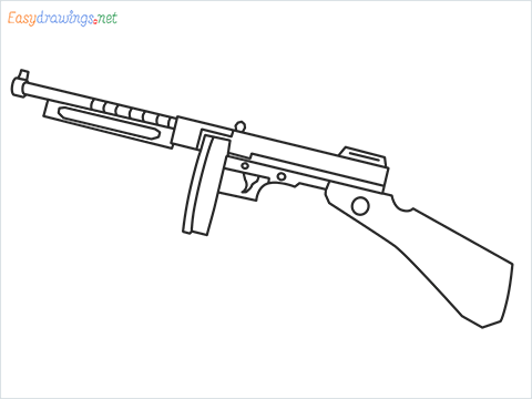 How to draw THOMPSON Gun step by step for beginners