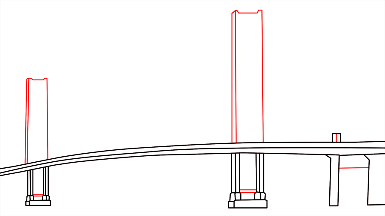 How to draw the Golden Gate Bridge step (4)