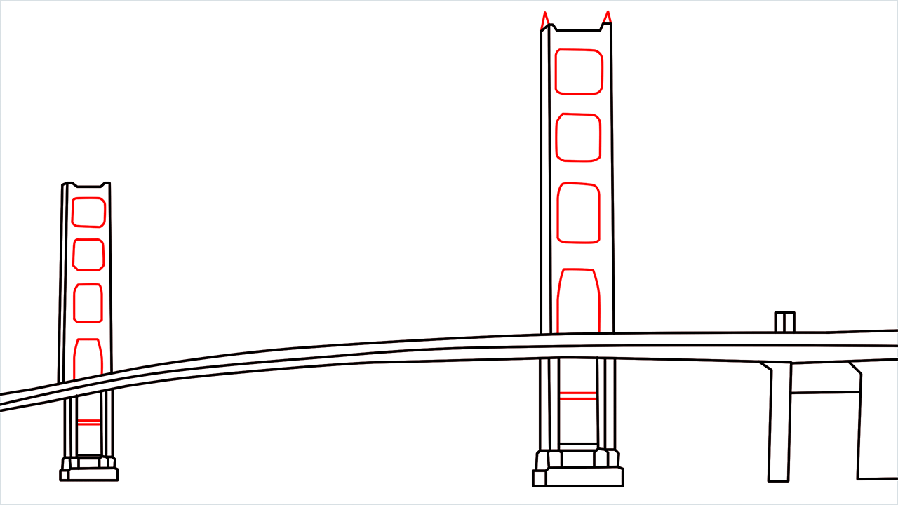 How to draw the Golden Gate Bridge step (5)