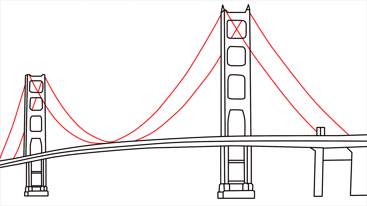 How to draw the Golden Gate Bridge step (6)