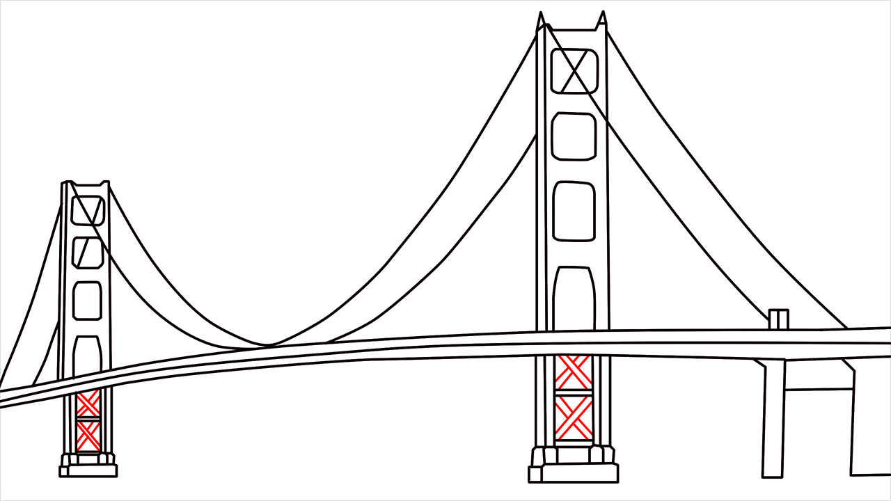 How to draw the Golden Gate Bridge step (7)