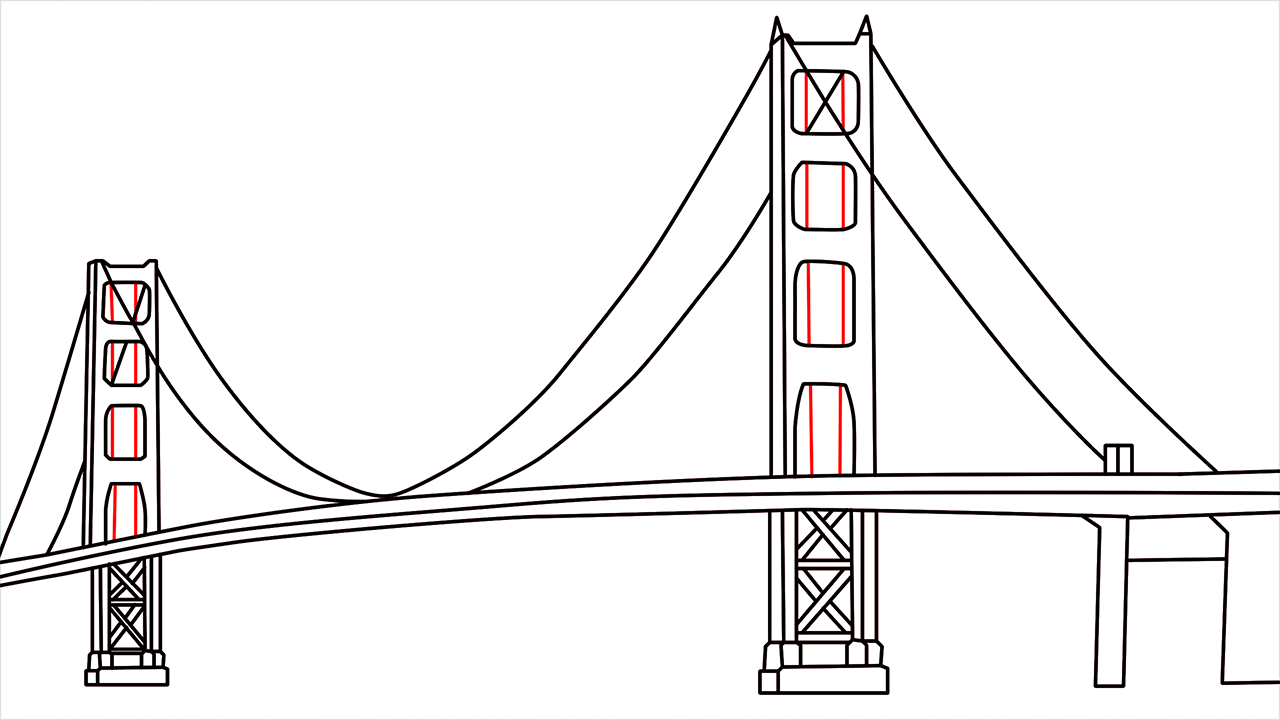 How to draw the Golden Gate Bridge step (8)