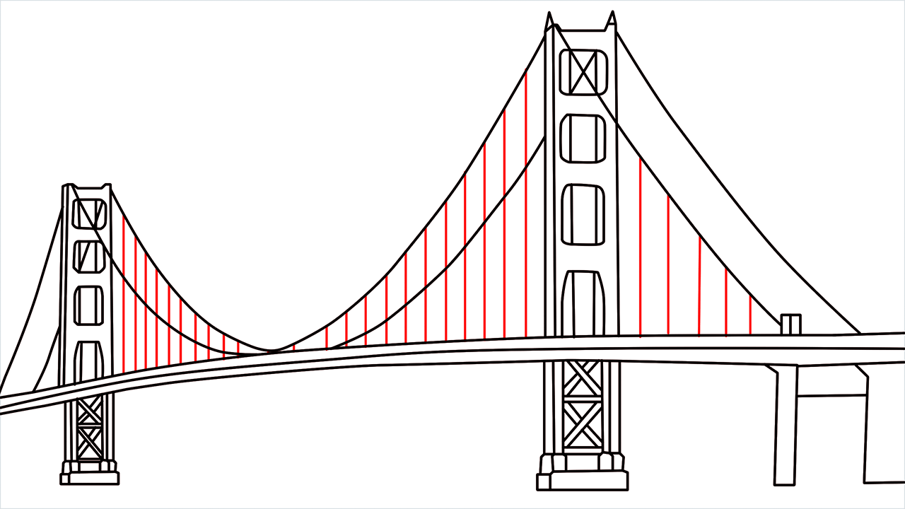 How to draw the Golden Gate Bridge step (9)