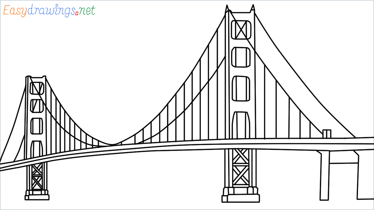 How to draw the Golden Gate Bridge step by step for beginners