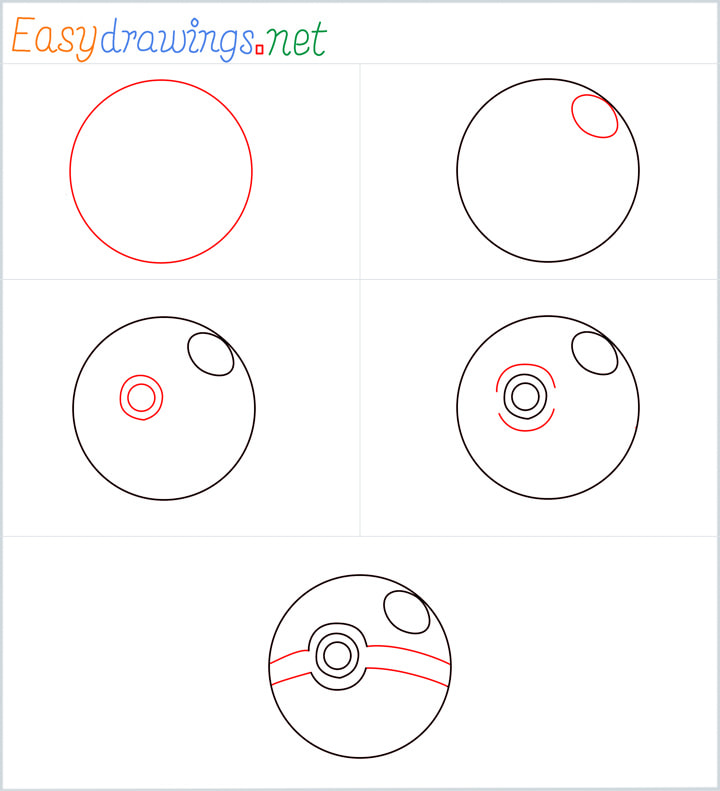 How To Draw A Poke Ball Step by Step - [5 Easy Phase]