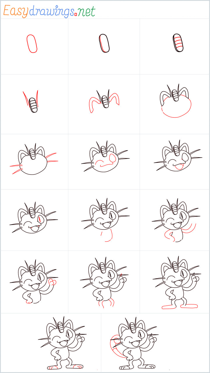 all in one steps for Meowth drawing