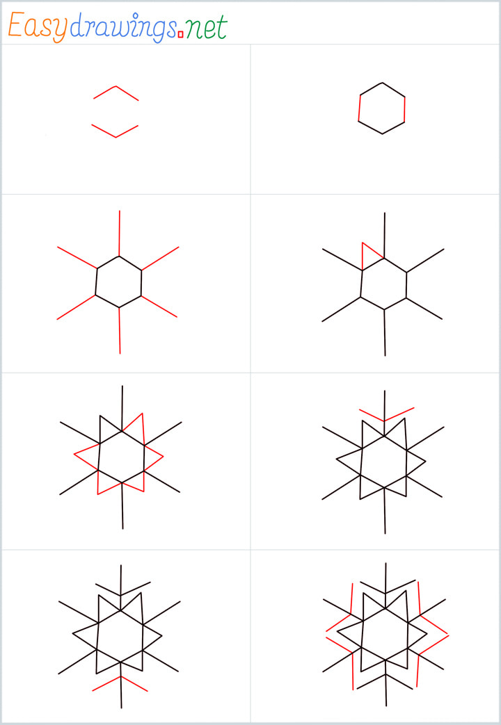 all in one steps for Snowflake drawing