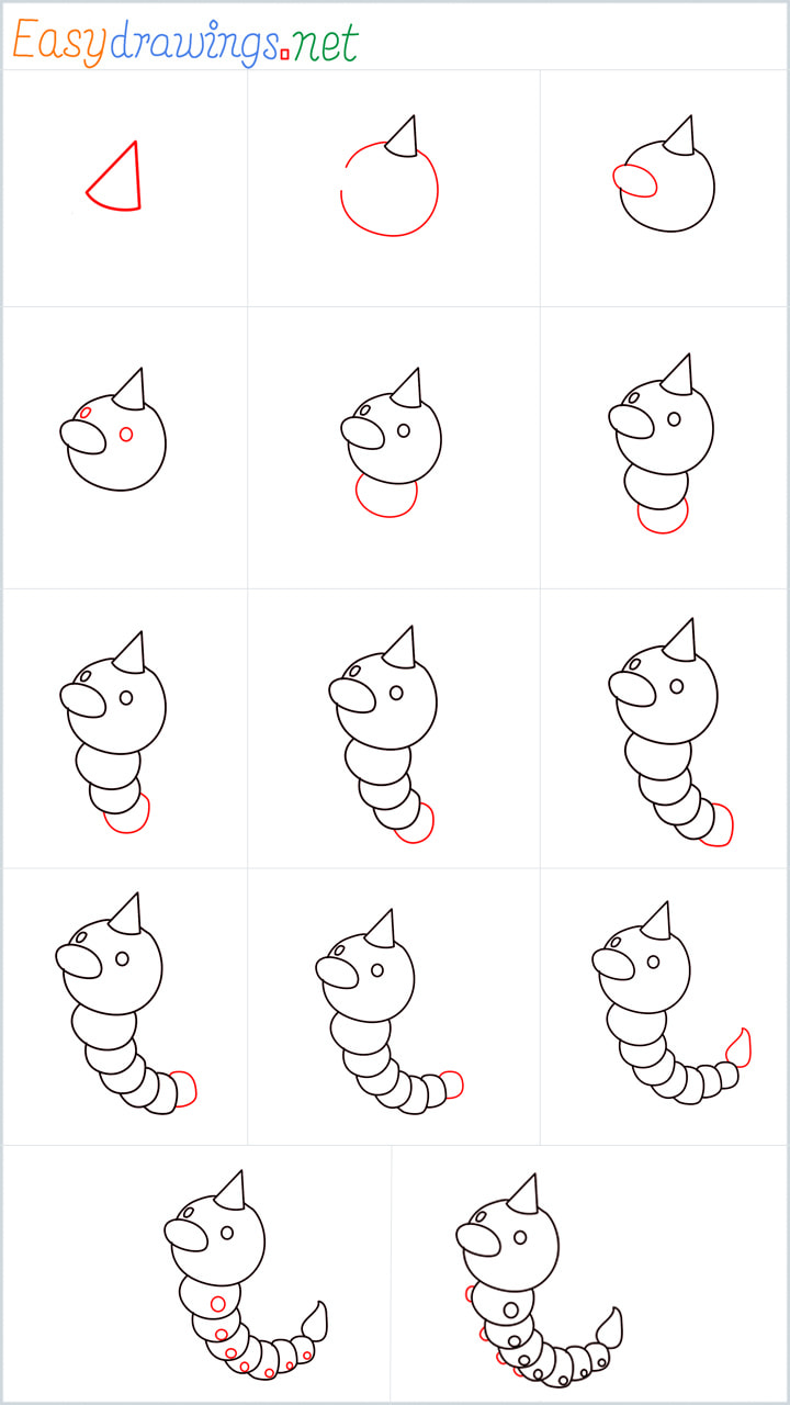 all reference outline drawing in one place for Weedle drawing tutorial