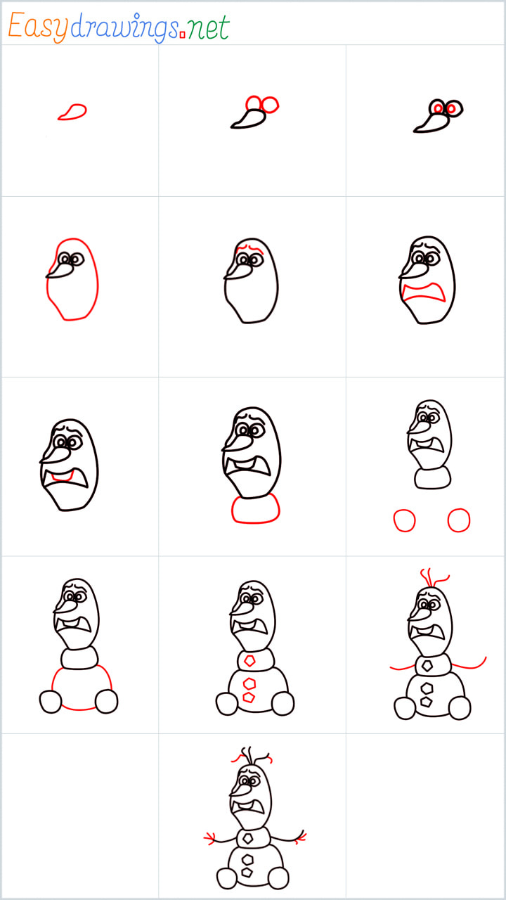 all reference outline drawing in one place for Olaf drawing tutorial
