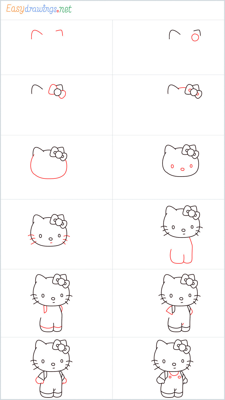 Hello Kitty Drawing - How To Draw Hello Kitty Step By Step