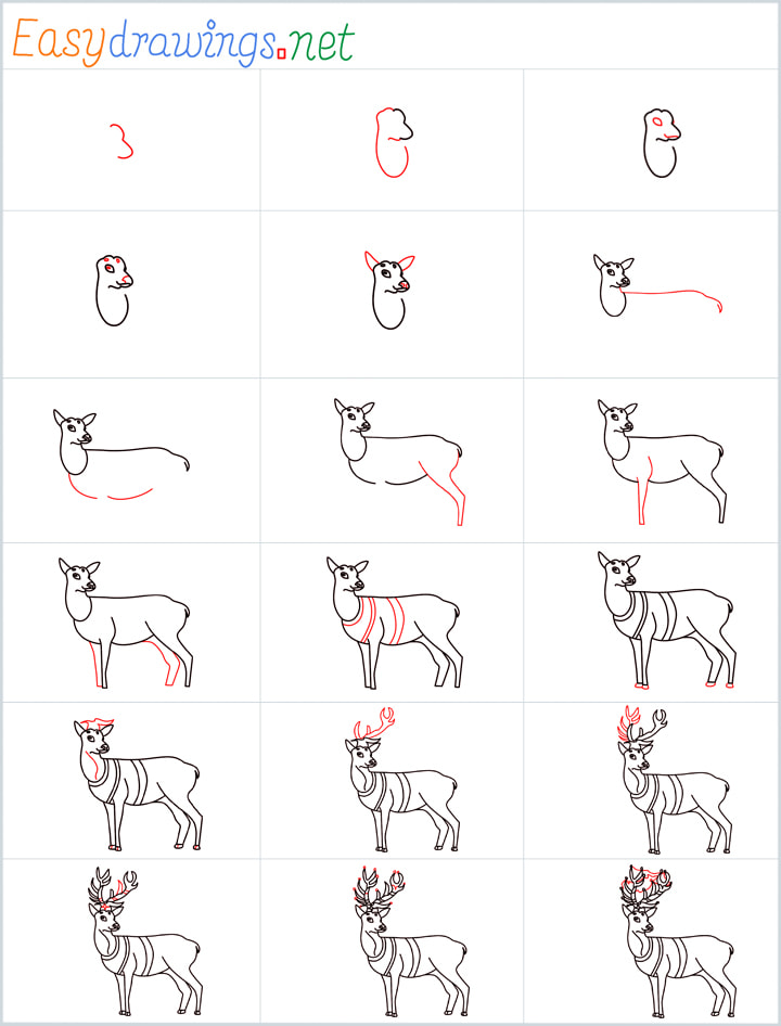 underkjole tusind stavelse How To Draw A Reindeer Step by Step - [18 Easy Phase]