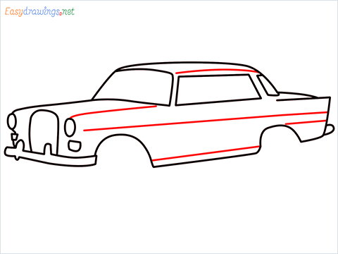 how to draw JRD Tata's Mercedes-Benz 190D step (7)