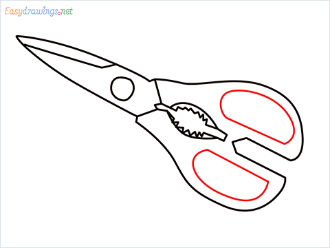 how to draw a kitchen shears step (7)