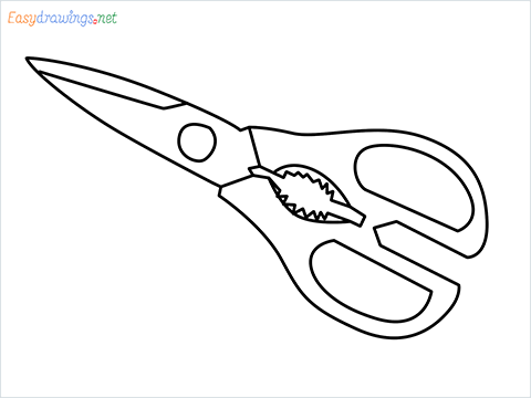 how to draw a kitchen shears step by step for beginners