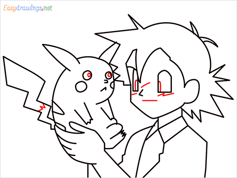 How to draw Ash and Pikachu step (10)