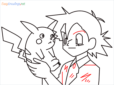 How to draw Ash and Pikachu step (11)