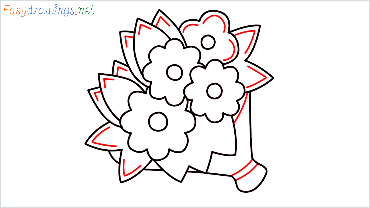 How to draw Bouquet Emoji step (11)