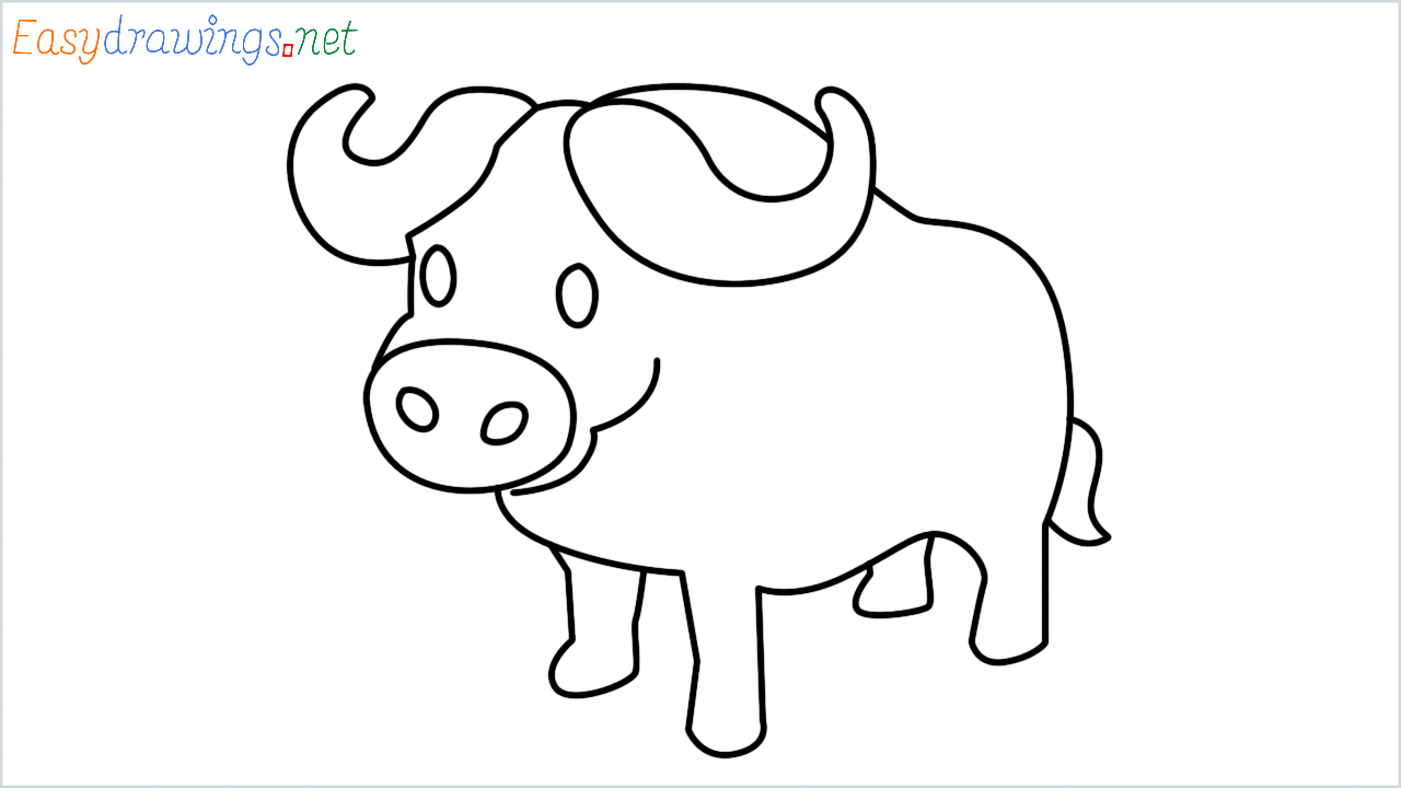 How to draw Water buffalo Emoji step by step for beginners