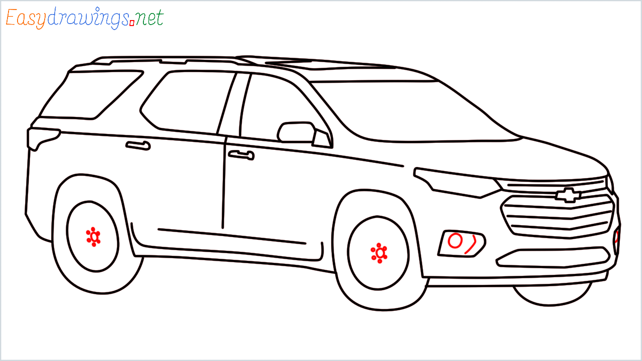 How to draw Chevrolet Traverse step (12)