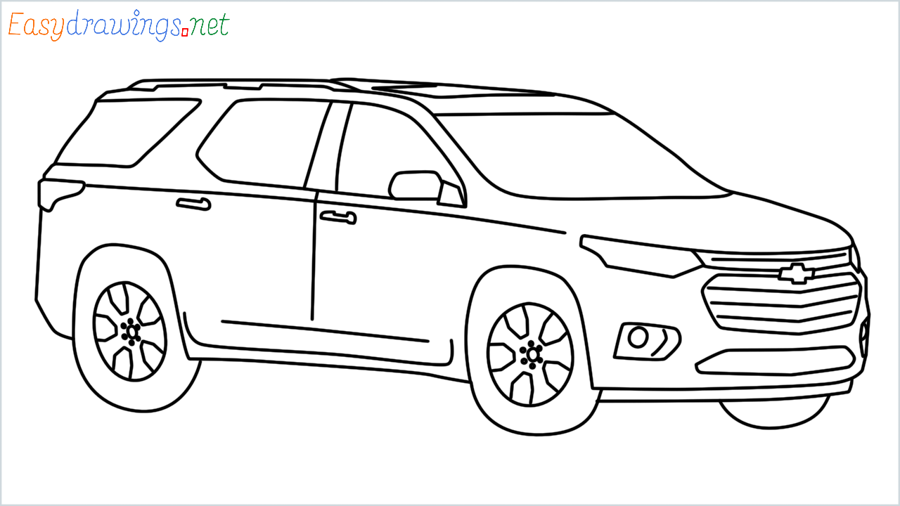 How to draw Chevrolet Traverse step by step for beginners