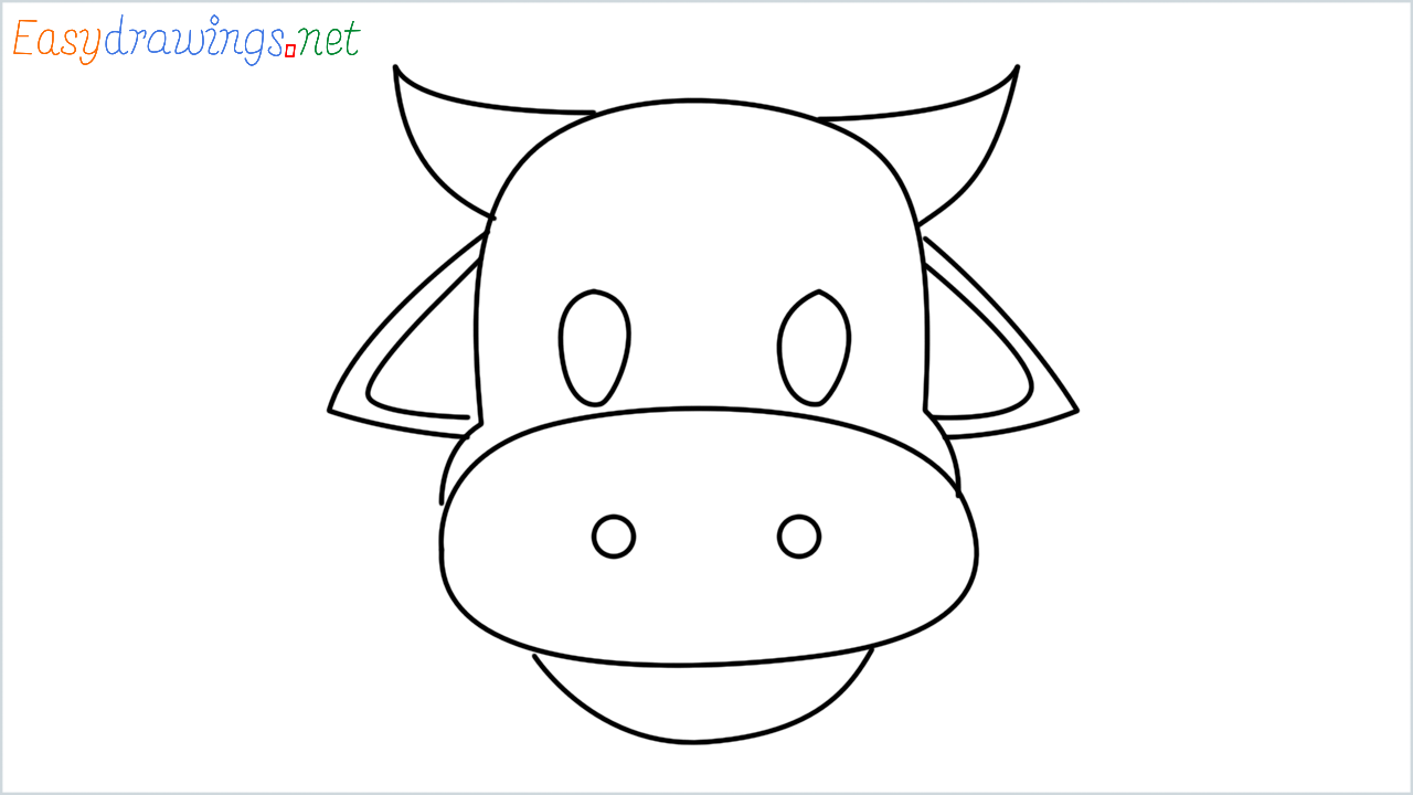 How to draw Cow face Emoji step by step for beginners