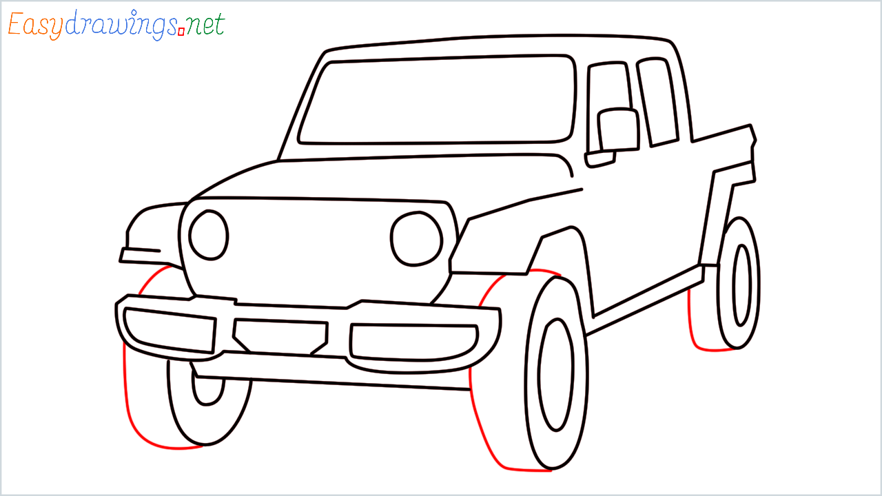 How to draw Jeep Gladiator step (11)