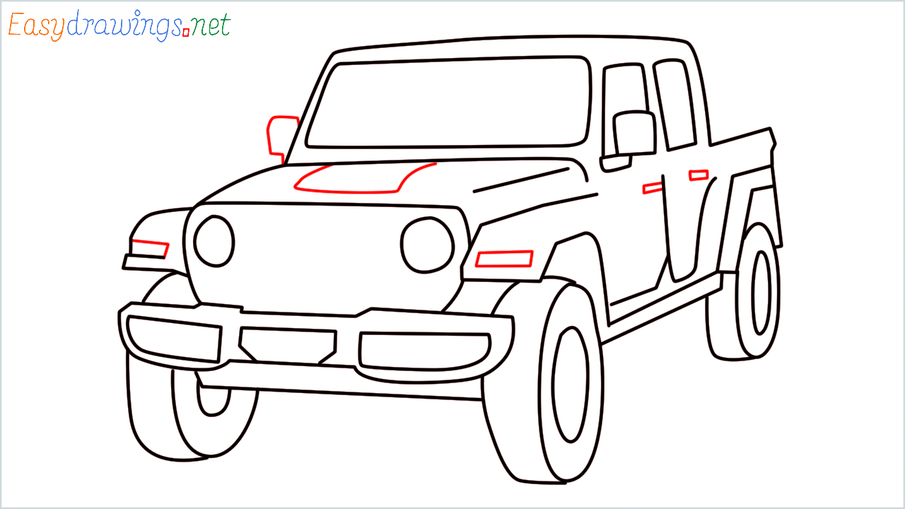 How to draw Jeep Gladiator step (13)